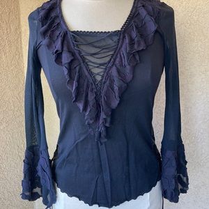 Black lace top sheer sleeves lined bodice